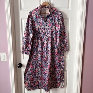 Romantic Moods Floral Paisley Nightgown Dress L Long Sleeve Button Front Ruffle